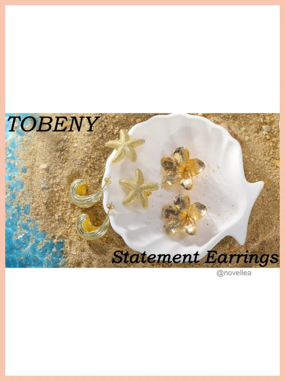 14K Gold Plated Starfish Seashell Flower Stud Dangle Earrings